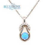 Sterling Silver Rhodium Plated Pendant with One 5mm Round Lab Created